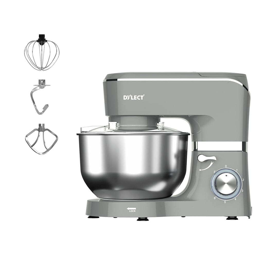DYLECT® BetterMix Stand Mixer for Home | 1300W Powerful Motor | 5L Removeable Bowl | 8 Speed + Pulse Function | Dough Hook, Whisk, Beater & Splash Guard | Anti-Skid Design | Planetary Motion