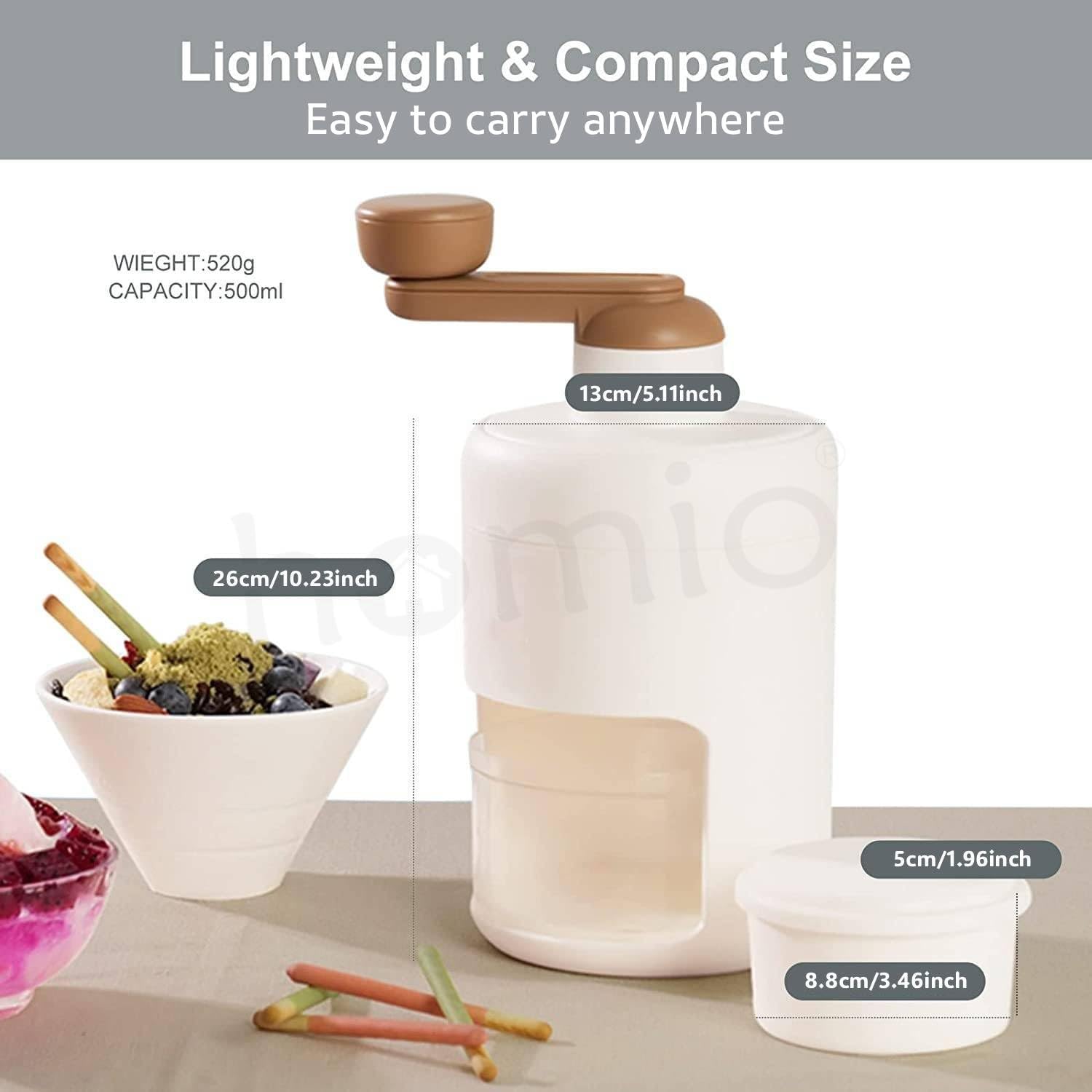 Portable Ice Crusher Machine with Ice Box Mold for Home | Manual Ice Shaver Snow Cone Ice Gola Cocktails Slush Maker | Grinder Machine BPA Free Ice Hand-Cranked for Kitchen Gadgets Ice Blender