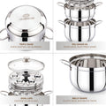 Praylady One Pot Wonder | 3-in-1 Belly Shape Triply Base Biryani/Idli Steamer | 24 cm | 5.5L | SS & Glass Lids | Pasta Pot | Steamer | BIS Certified | Induction Gas | Kitchen Essential