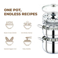 Praylady One Pot Wonder | 3-in-1 Belly Shape Triply Base Biryani/Idli Steamer | 24 cm | 5.5L | SS & Glass Lids | Pasta Pot | Steamer | BIS Certified | Induction Gas | Kitchen Essential