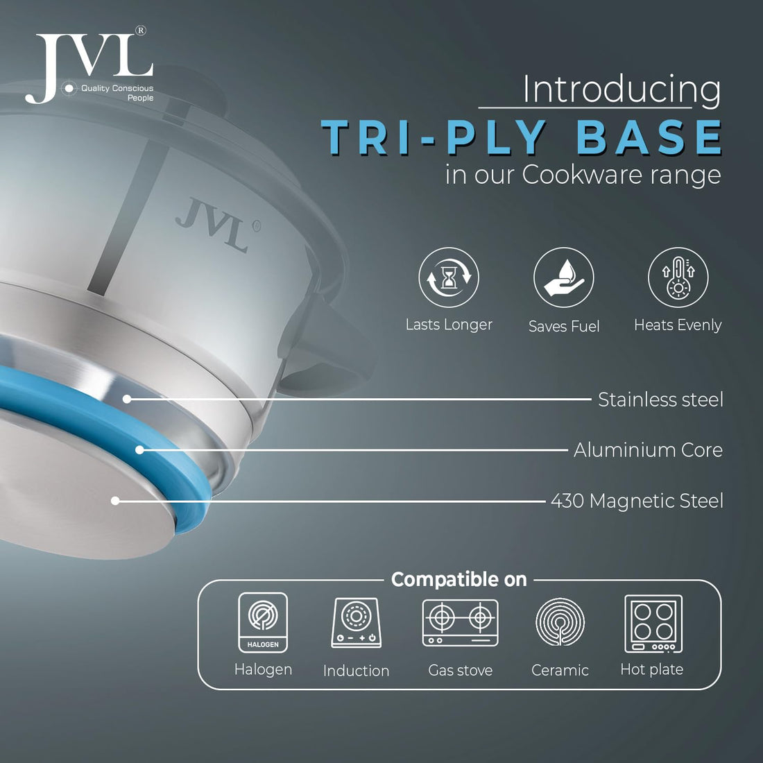 JVL Tri-Ply Base Stainless Steel Square Steamer Combo with Lid, 3 Idli Plates, 3 Dhokla Plates & Lifter 3-Tier Stackable Design for Healthy Steaming – Gas and Induction Compatible & Mirror Finish