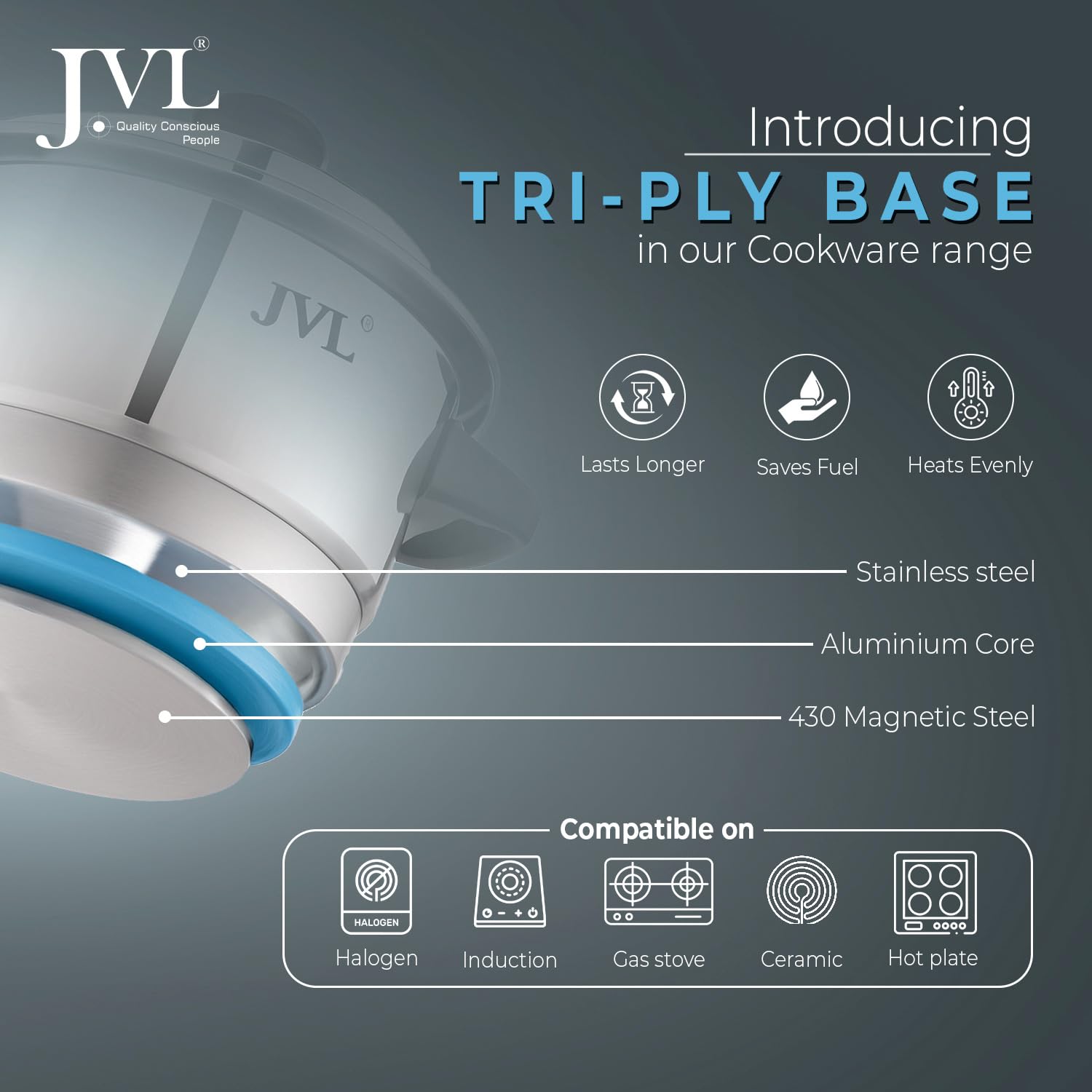 JVL Tri-Ply Base Stainless Steel Square Steamer Combo with Lid, 3 Idli Plates, 3 Dhokla Plates & Lifter 3-Tier Stackable Design for Healthy Steaming – Gas and Induction Compatible & Mirror Finish