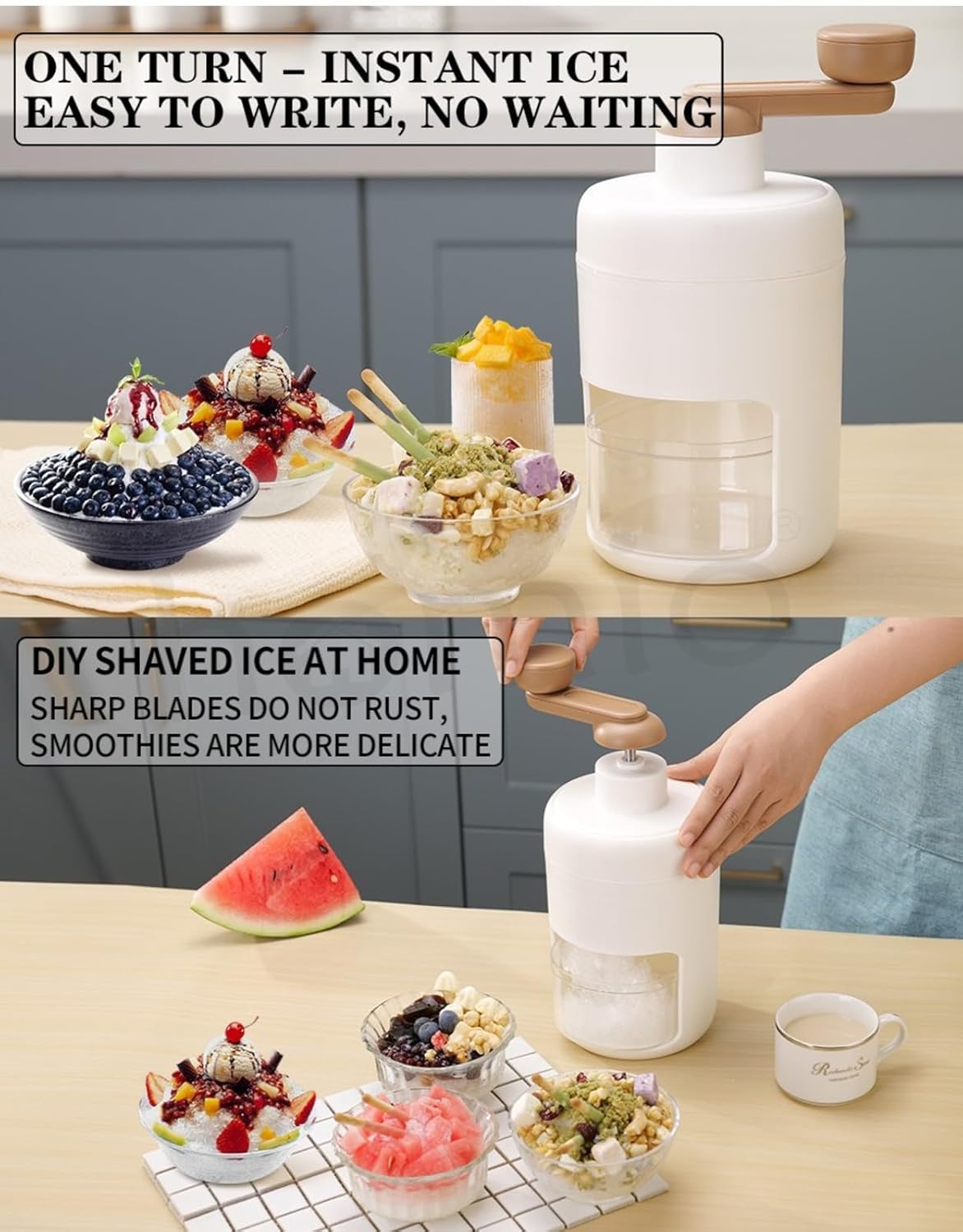 Portable Ice Crusher Machine with Ice Box Mold for Home | Manual Ice Shaver Snow Cone Ice Gola Cocktails Slush Maker | Grinder Machine BPA Free Ice Hand-Cranked for Kitchen Gadgets Ice Blender