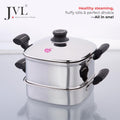JVL Tri-Ply Base Stainless Steel Square Steamer Combo with Lid, 3 Idli Plates, 3 Dhokla Plates & Lifter 3-Tier Stackable Design for Healthy Steaming – Gas and Induction Compatible & Mirror Finish