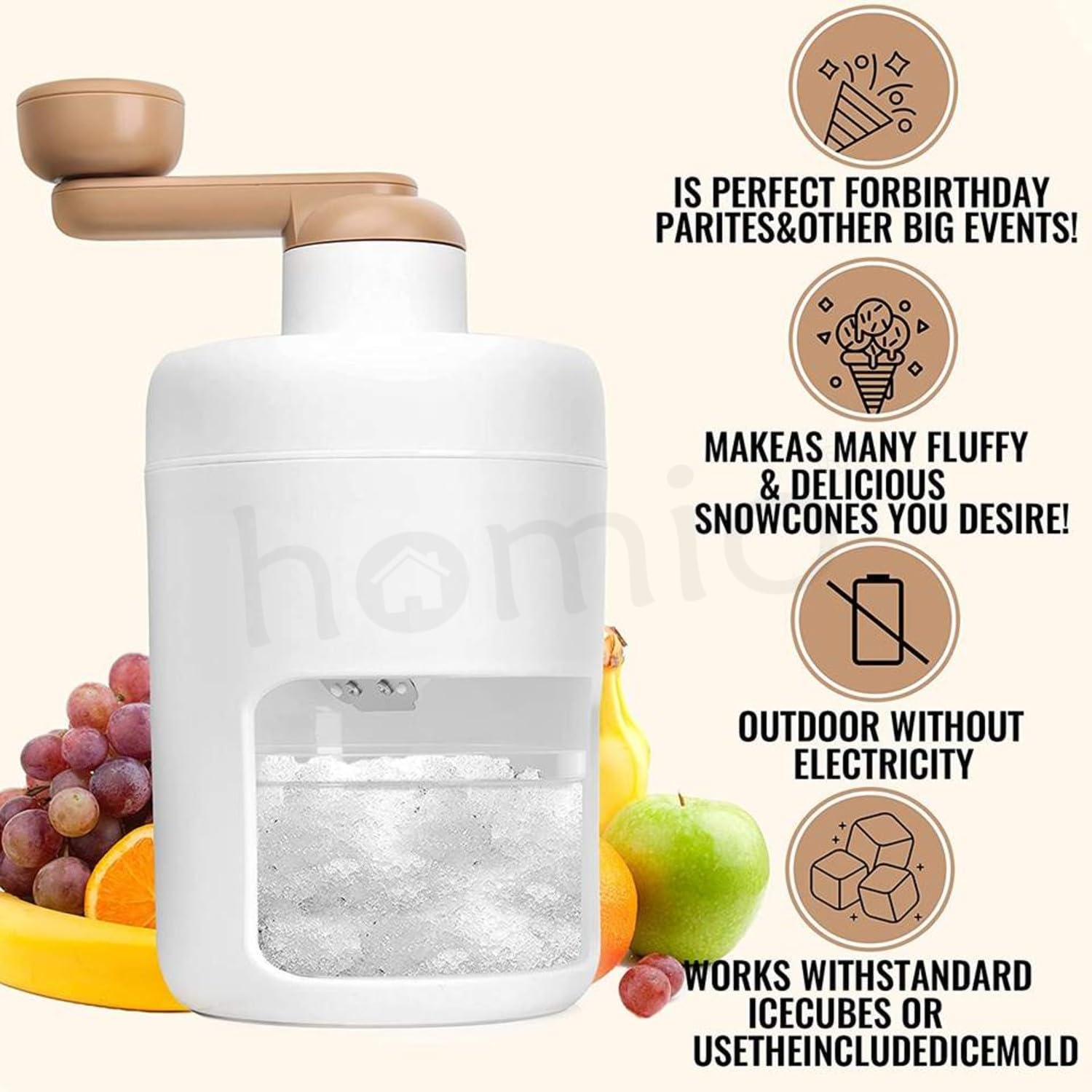 Portable Ice Crusher Machine with Ice Box Mold for Home | Manual Ice Shaver Snow Cone Ice Gola Cocktails Slush Maker | Grinder Machine BPA Free Ice Hand-Cranked for Kitchen Gadgets Ice Blender