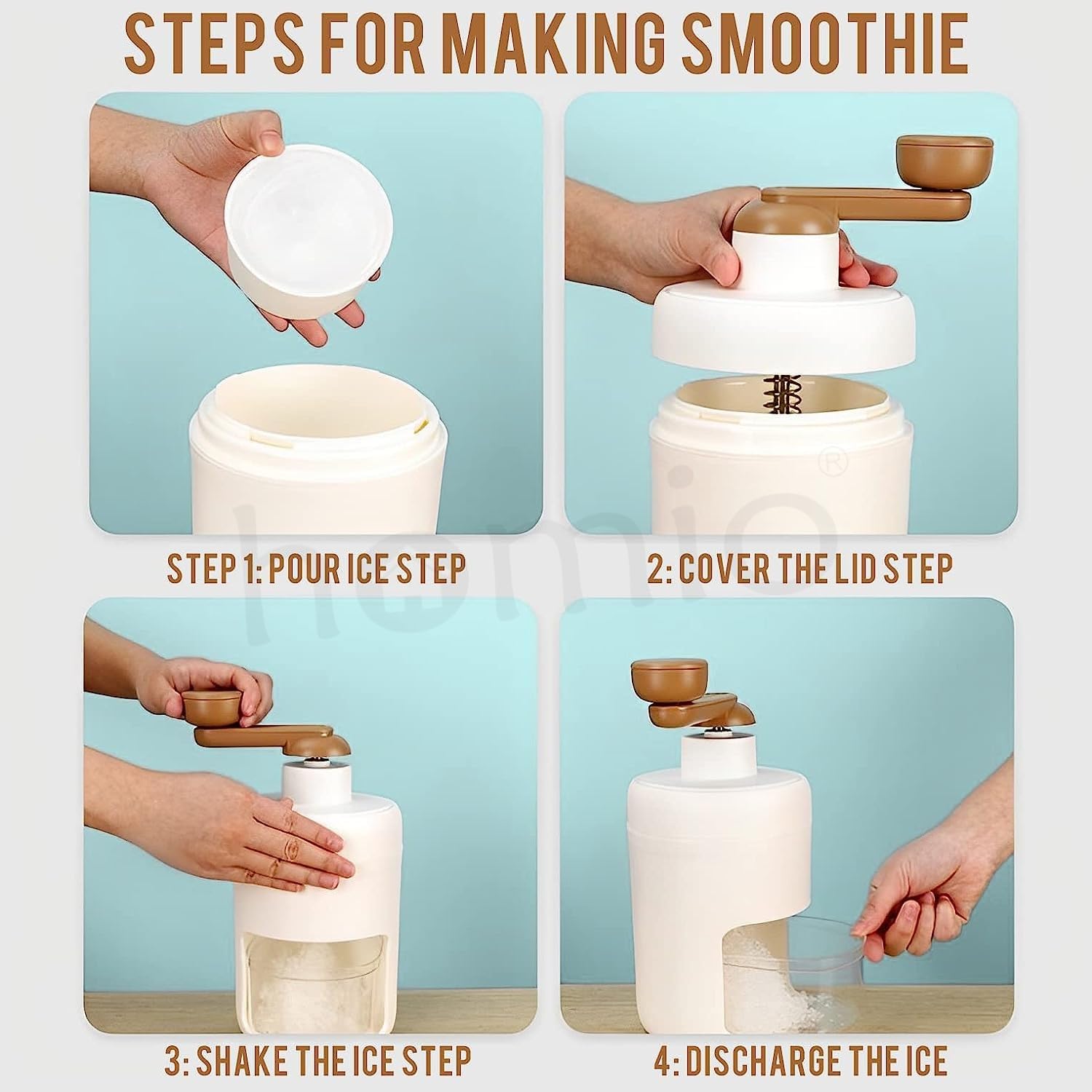 Portable Ice Crusher Machine with Ice Box Mold for Home | Manual Ice Shaver Snow Cone Ice Gola Cocktails Slush Maker | Grinder Machine BPA Free Ice Hand-Cranked for Kitchen Gadgets Ice Blender
