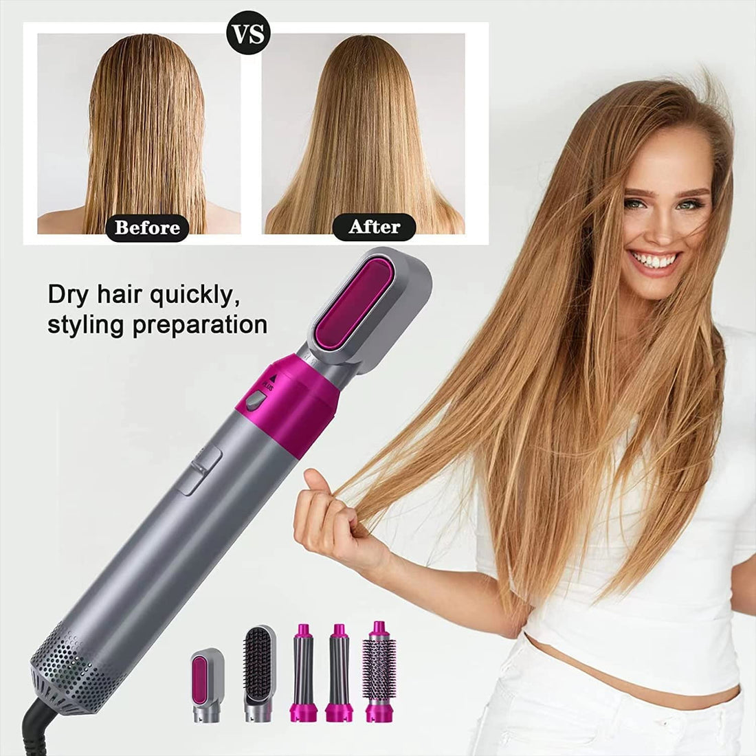 5 in 1 Hot Air Brush Hair Dryer & Volumizer, Multifunctional Hair Styler Tool for Women | Detachable Blow Dryer Brush,Professional Hair Straightener, Curler, Crimper(BE-HAB-04)
