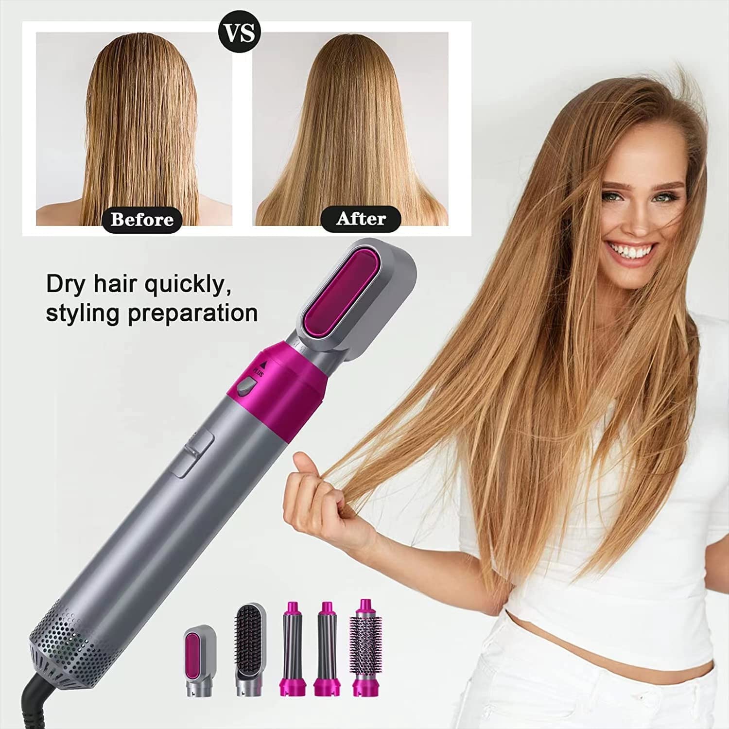 5 in 1 Hot Air Brush Hair Dryer & Volumizer, Multifunctional Hair Styler Tool for Women | Detachable Blow Dryer Brush,Professional Hair Straightener, Curler, Crimper(BE-HAB-04)