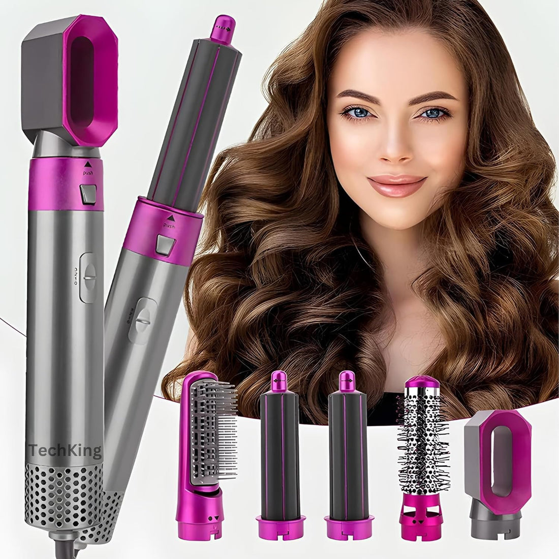 5 in 1 Hot Air Brush Hair Dryer & Volumizer, Multifunctional Hair Styler Tool for Women | Detachable Blow Dryer Brush,Professional Hair Straightener, Curler, Crimper(BE-HAB-04)
