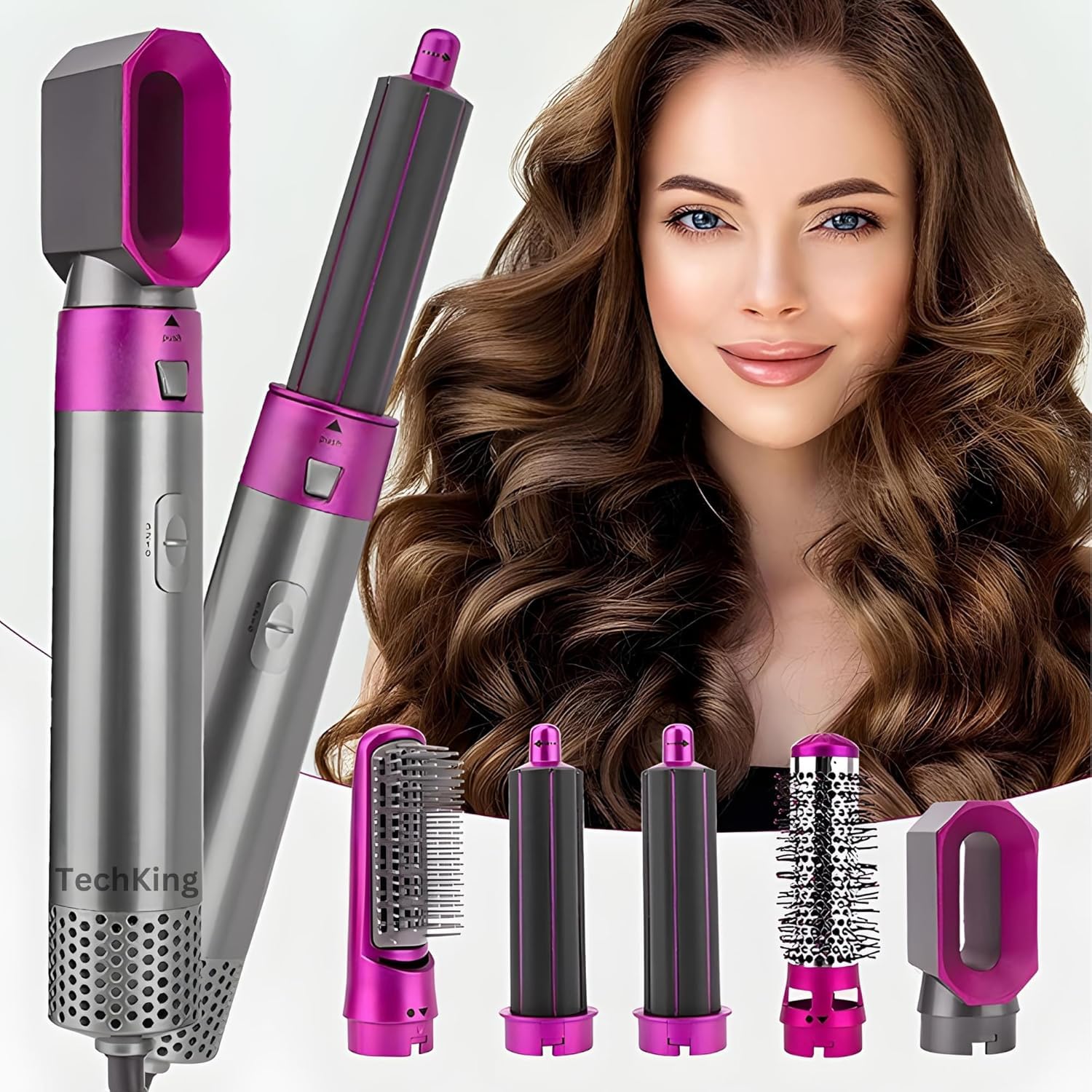 5 in 1 Hot Air Brush Hair Dryer & Volumizer, Multifunctional Hair Styler Tool for Women | Detachable Blow Dryer Brush,Professional Hair Straightener, Curler, Crimper(BE-HAB-04)